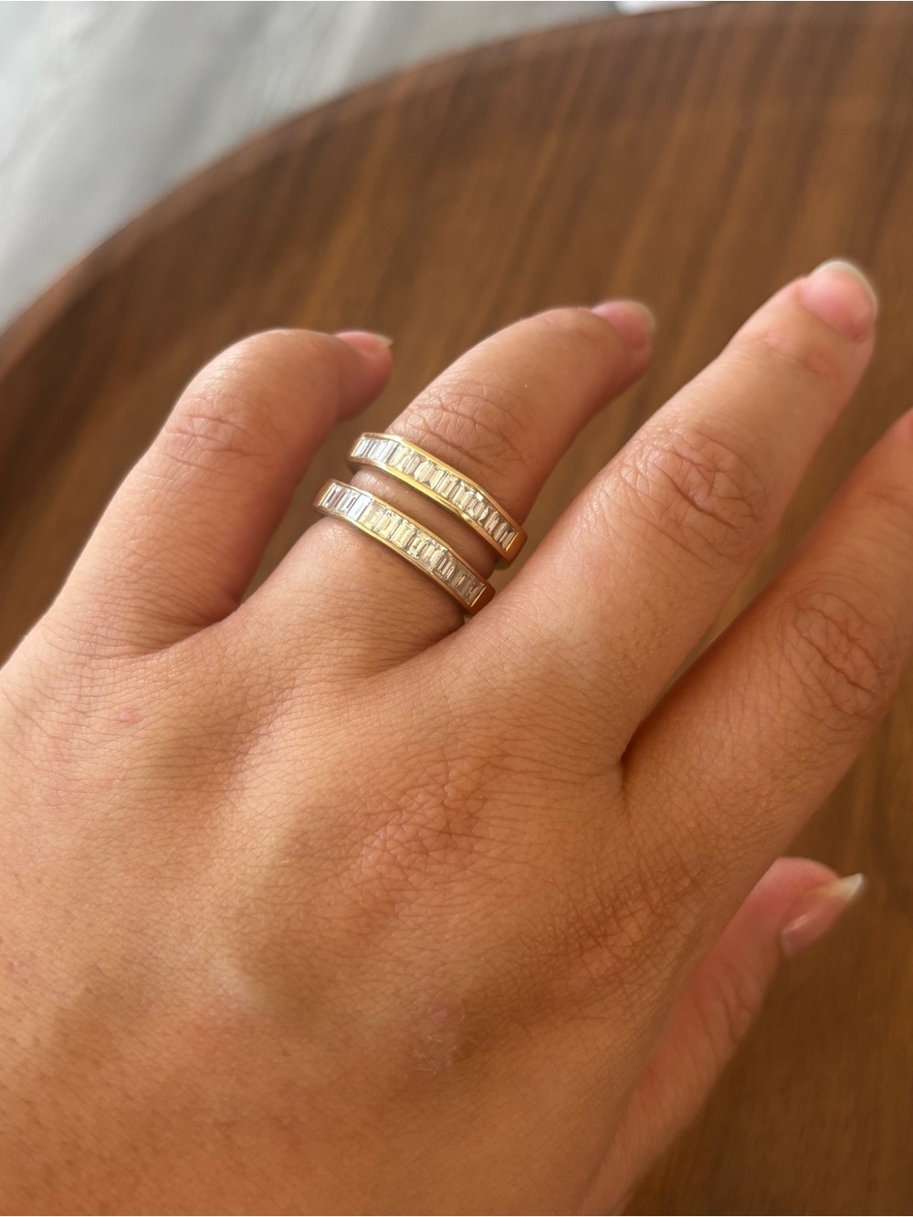 14k gold Two Stackable Baguette Diamond rings Bands